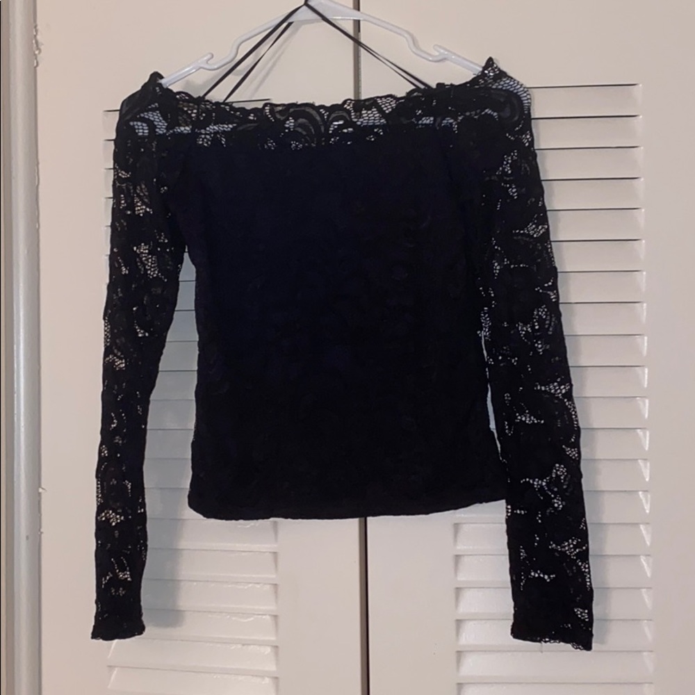 BLACK LACE OFF THE SHOULDER TOP BLOUSE